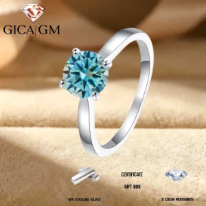 2CT Blue D VVS1 Moissanite Ring
