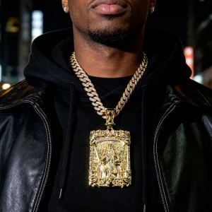 Hip Hop Style Square Gold Full Diamond Pendant