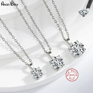 S925 Sterling Silver Moissanite Pendant 1-3 Carats Four Claw