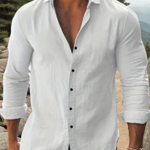 Mens Solid Cotton Long Sleeve Shirt Classic Collar