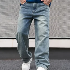 Men'S Casual Straight Wash Jeans