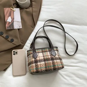 Plaid Pattern Casual Square Bag with Double Handle