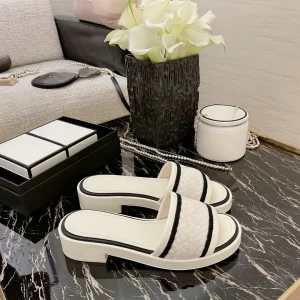 White Quilted Black Stripes Platform Slide Sandals