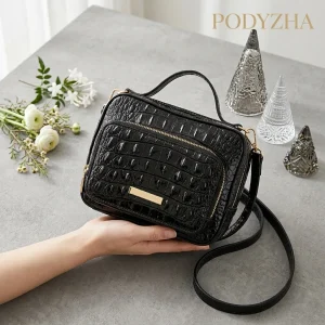 Croc Embossed Crossbody Multi Pocket Zipper Sling Purse
